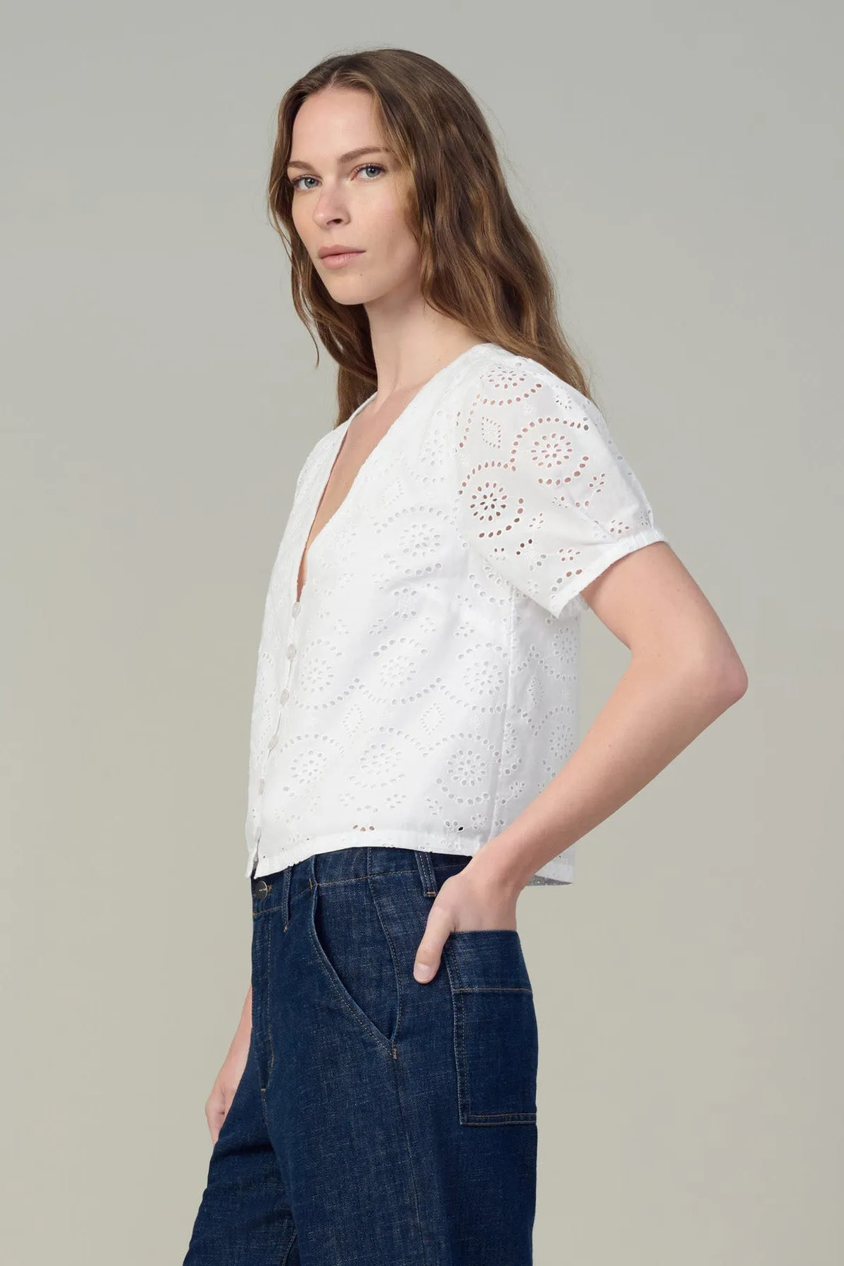The Halle Short Sleeve Eyelet Blouse sold by French Cuff product image thumbnail 2