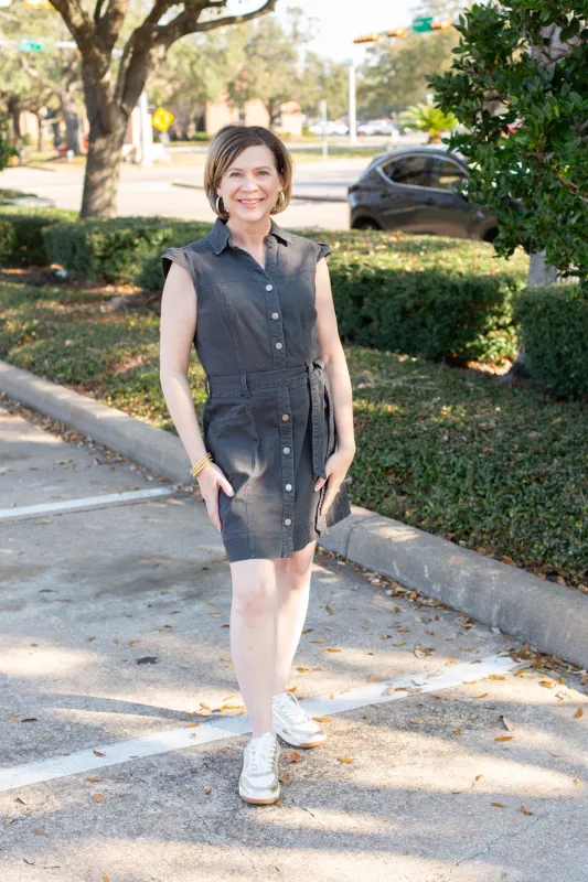 Sleeveless Washed Button Down Mini Dress sold by French Cuff
