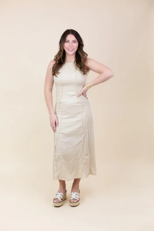 Beige Textured Linen Dress sold by French Cuff