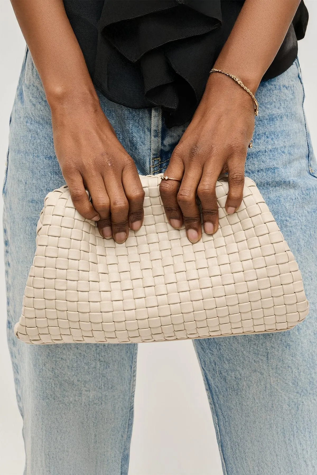 Tate Woven Frame Clutch sold by French Cuff