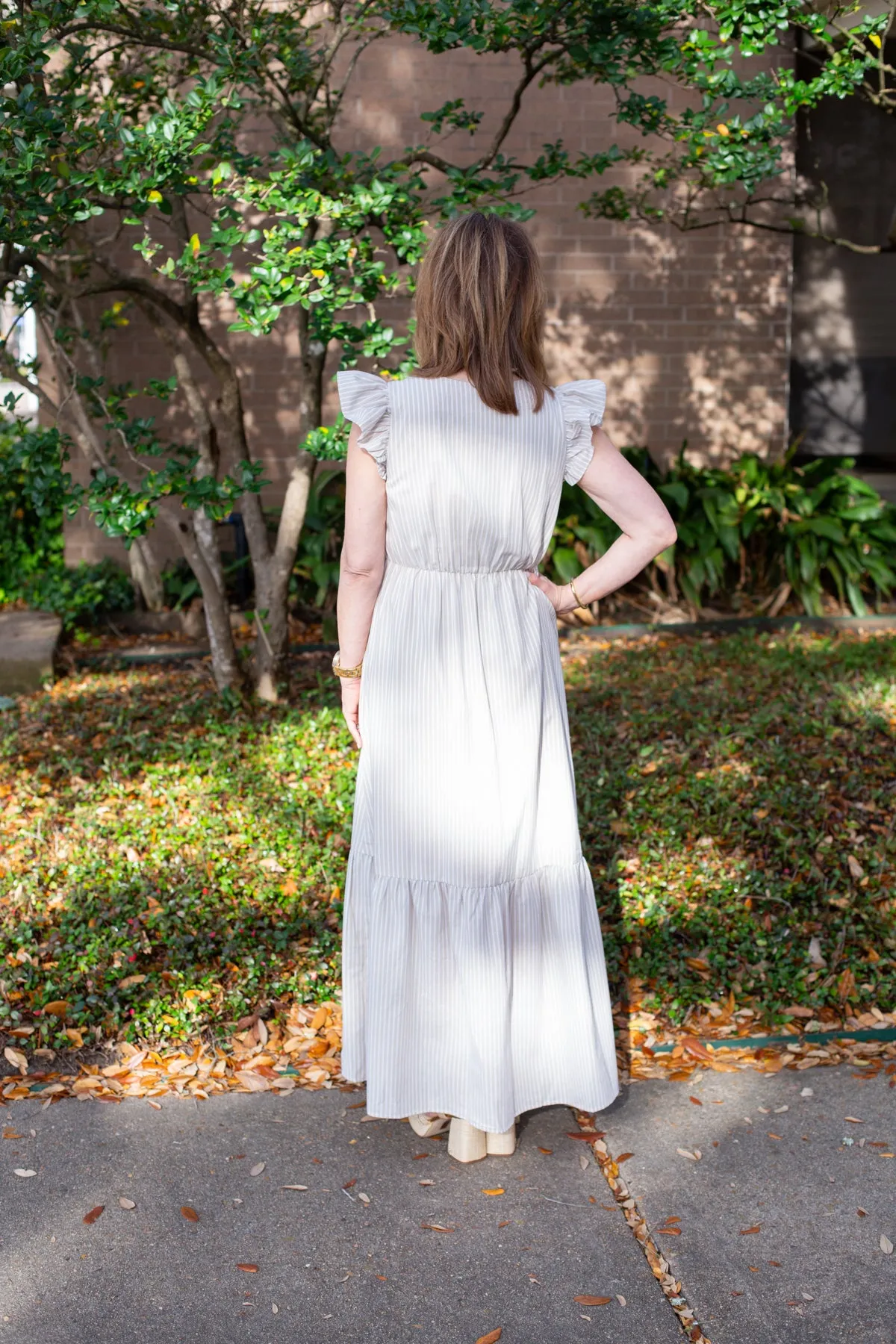 Tan & White Striped Maxi Dress sold by French Cuff product image thumbnail 3