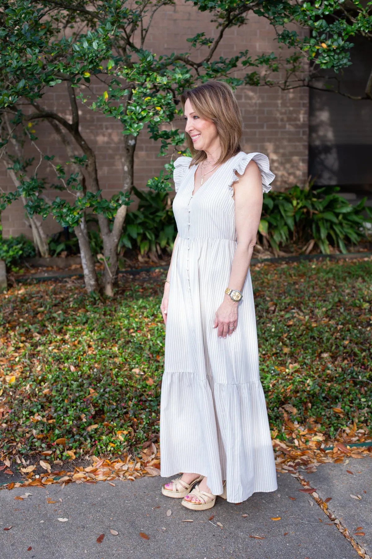Tan & White Striped Maxi Dress sold by French Cuff product image thumbnail 2