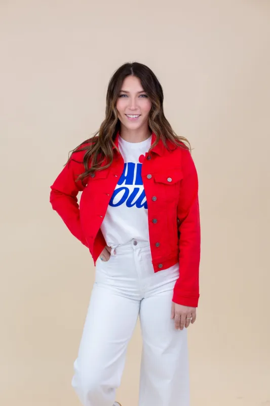 Red Denim Jacket sold by French Cuff