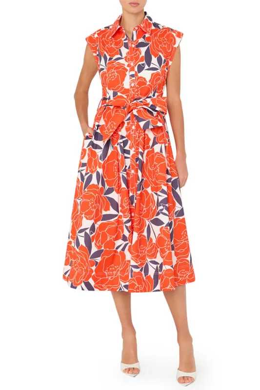 Jules Camellia Floral Poplin Midi Dress sold by French Cuff