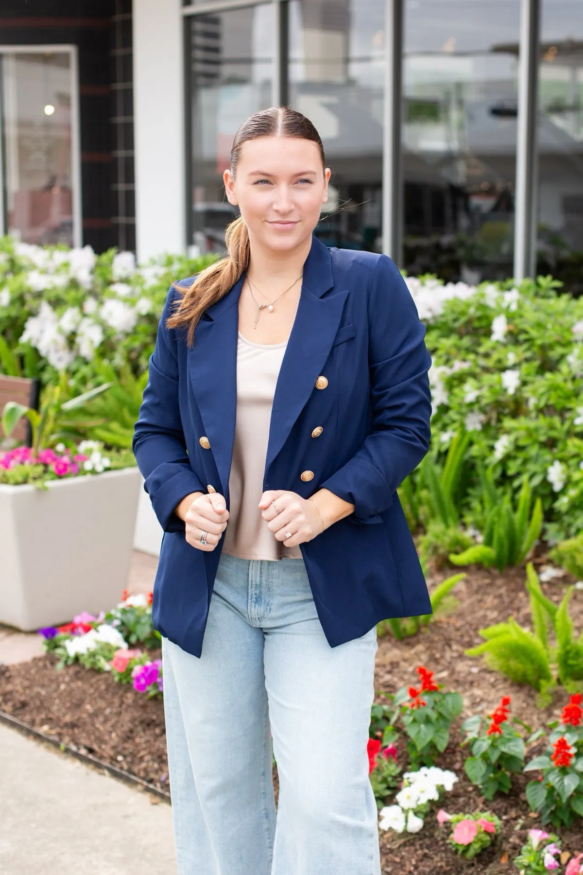 Double Breasted Navy Blazer sold by French Cuff