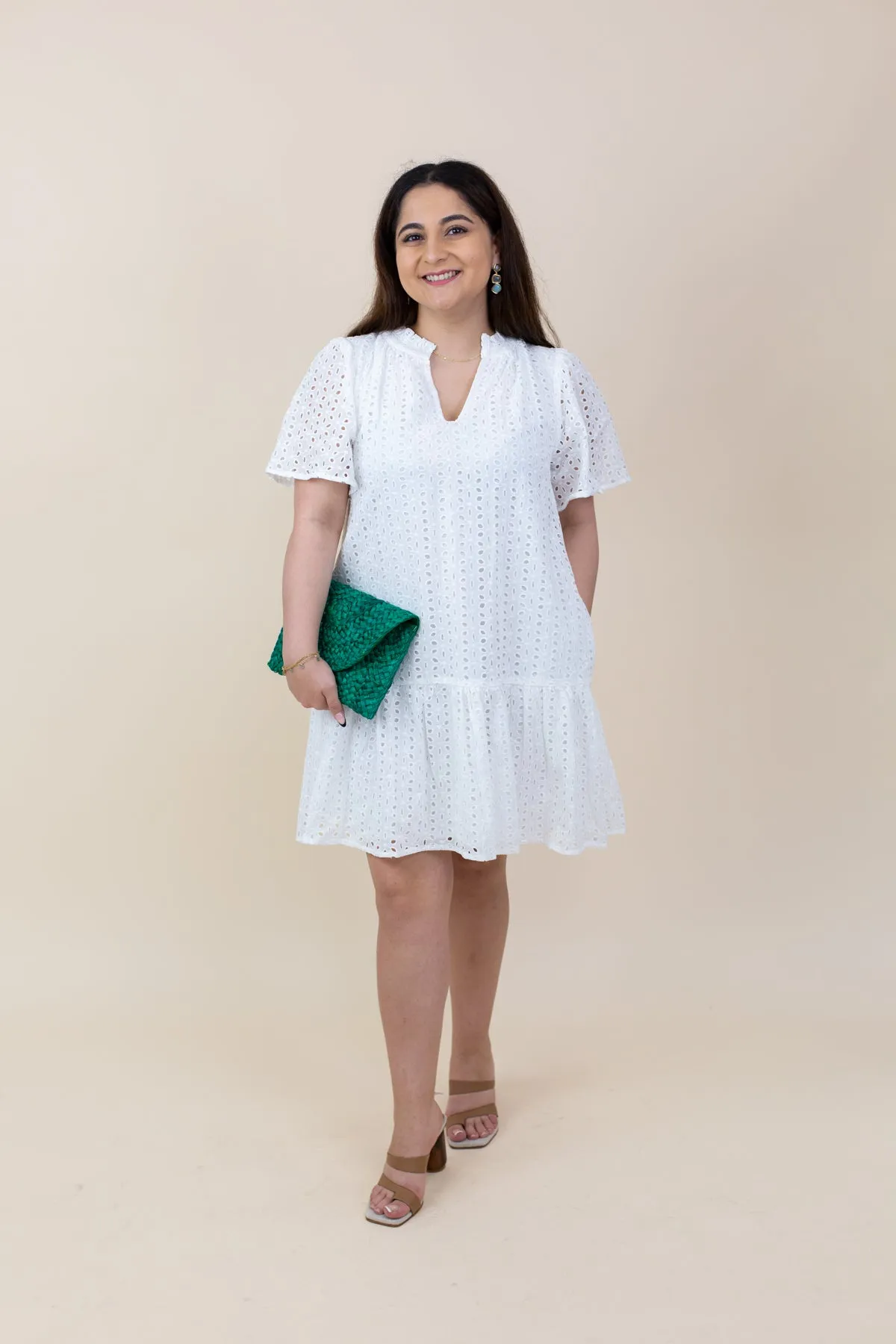 Eyelet Shift Mini Dress sold by French Cuff