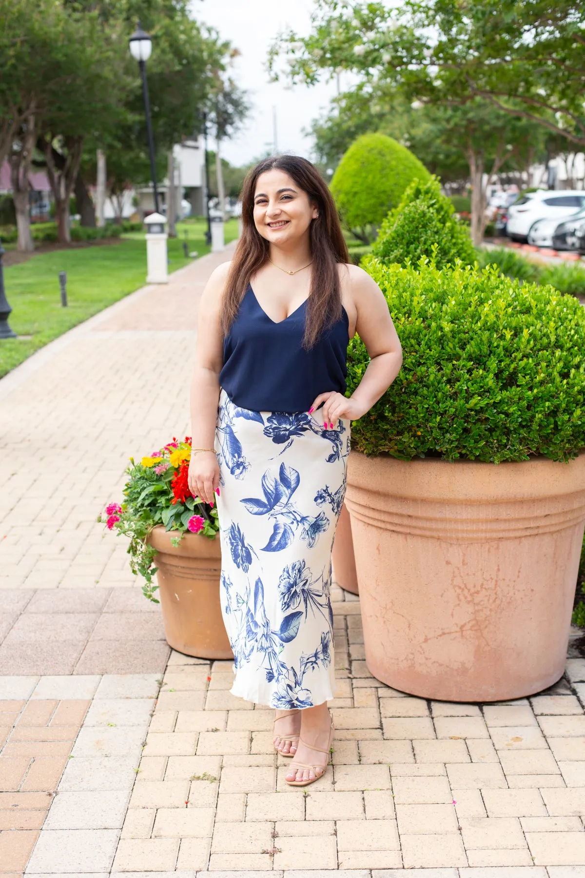 Garden Floral Print Silky Midi Skirt sold by French Cuff