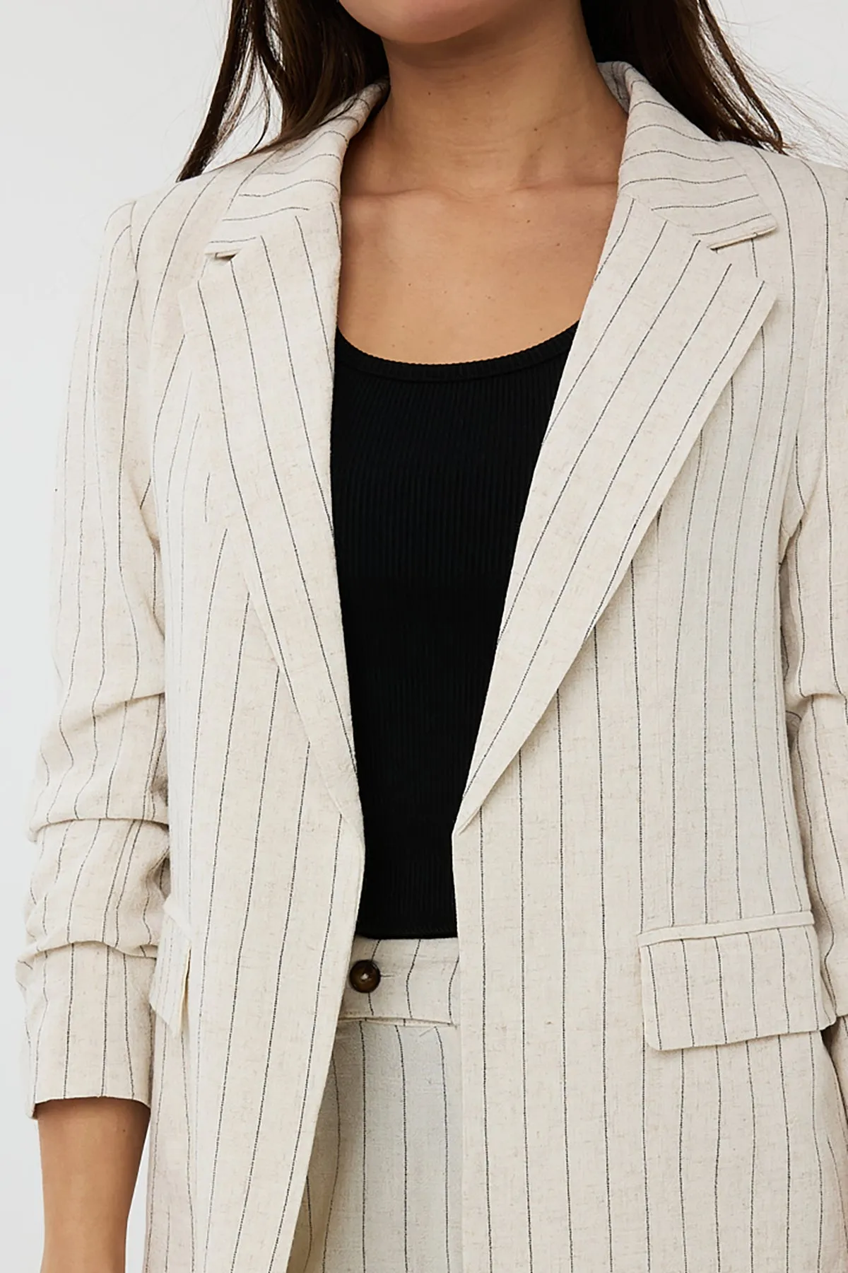 Gathered Sleeve Linen Stripe Blazer sold by French Cuff product image thumbnail 3