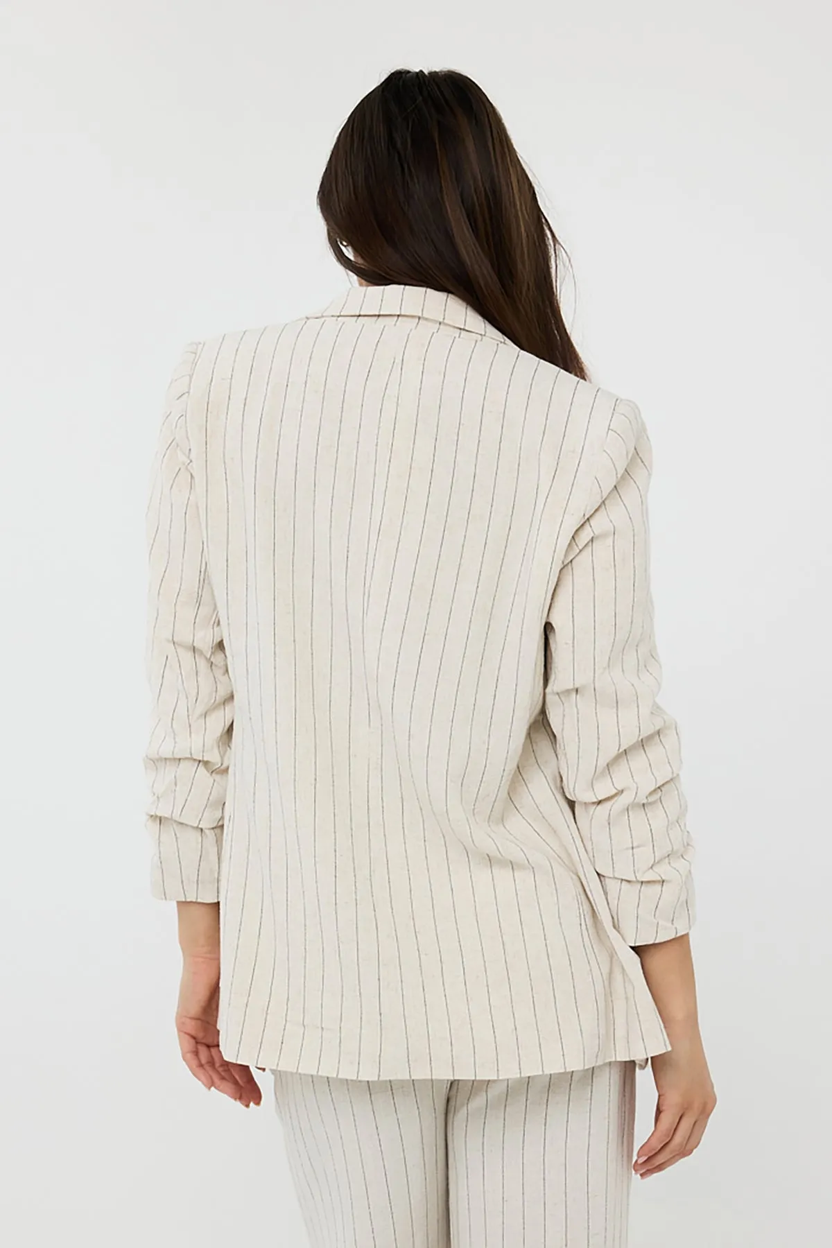 Gathered Sleeve Linen Stripe Blazer sold by French Cuff product image thumbnail 2