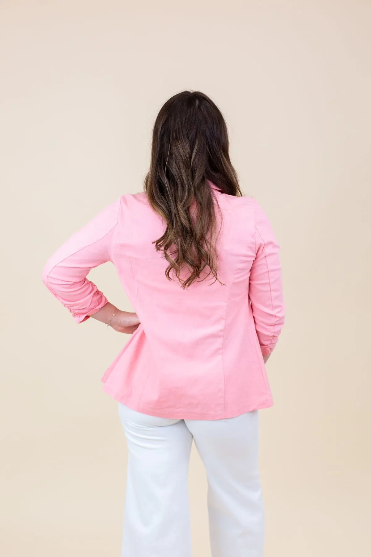 Pink Linen Ruched Sleeve Blazer sold by French Cuff product image thumbnail 3
