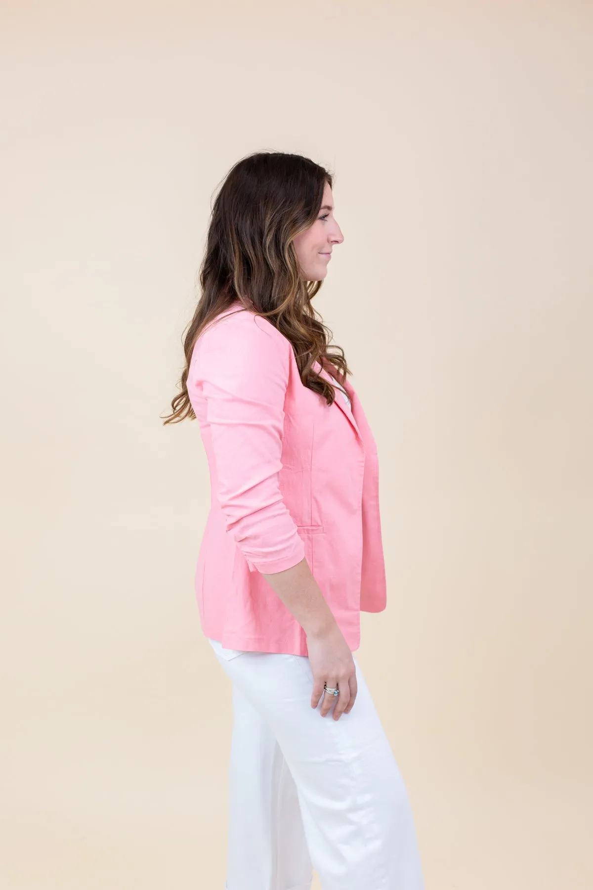 Pink Linen Ruched Sleeve Blazer sold by French Cuff product image thumbnail 2