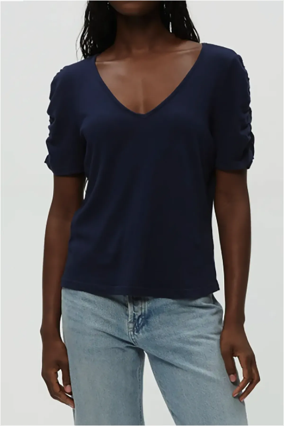 Josie V-Neck Ruched Tee sold by French Cuff