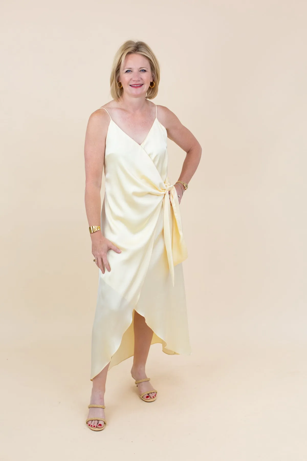 Satin Wrap Tie Midi Dress sold by French Cuff