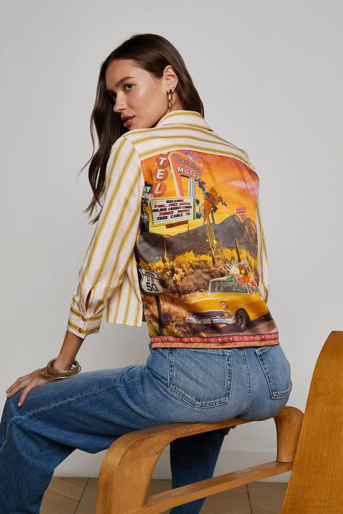 Fawn Scarf Back 3/4 Sleeve Blouse sold by French Cuff