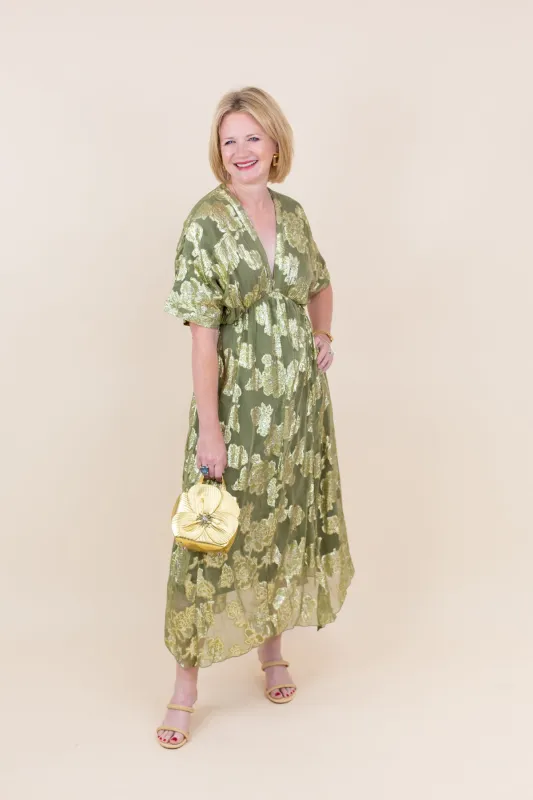 Olive Gold Kimono Sleeve Maxi Dress sold by French Cuff