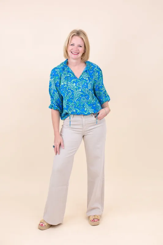 Blue & Green Paisley Print Top sold by French Cuff