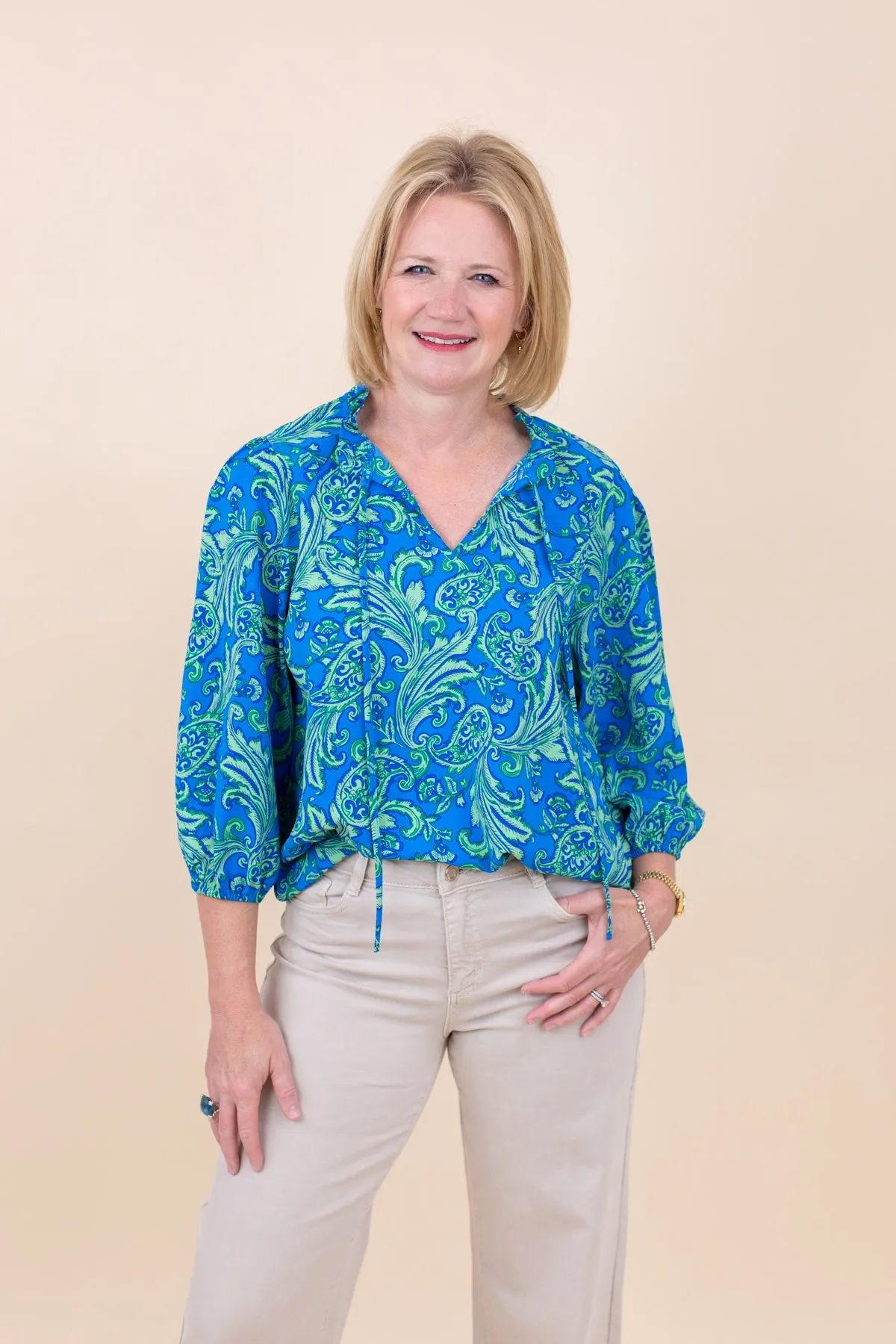 Blue & Green Paisley Print Top sold by French Cuff product image thumbnail 4