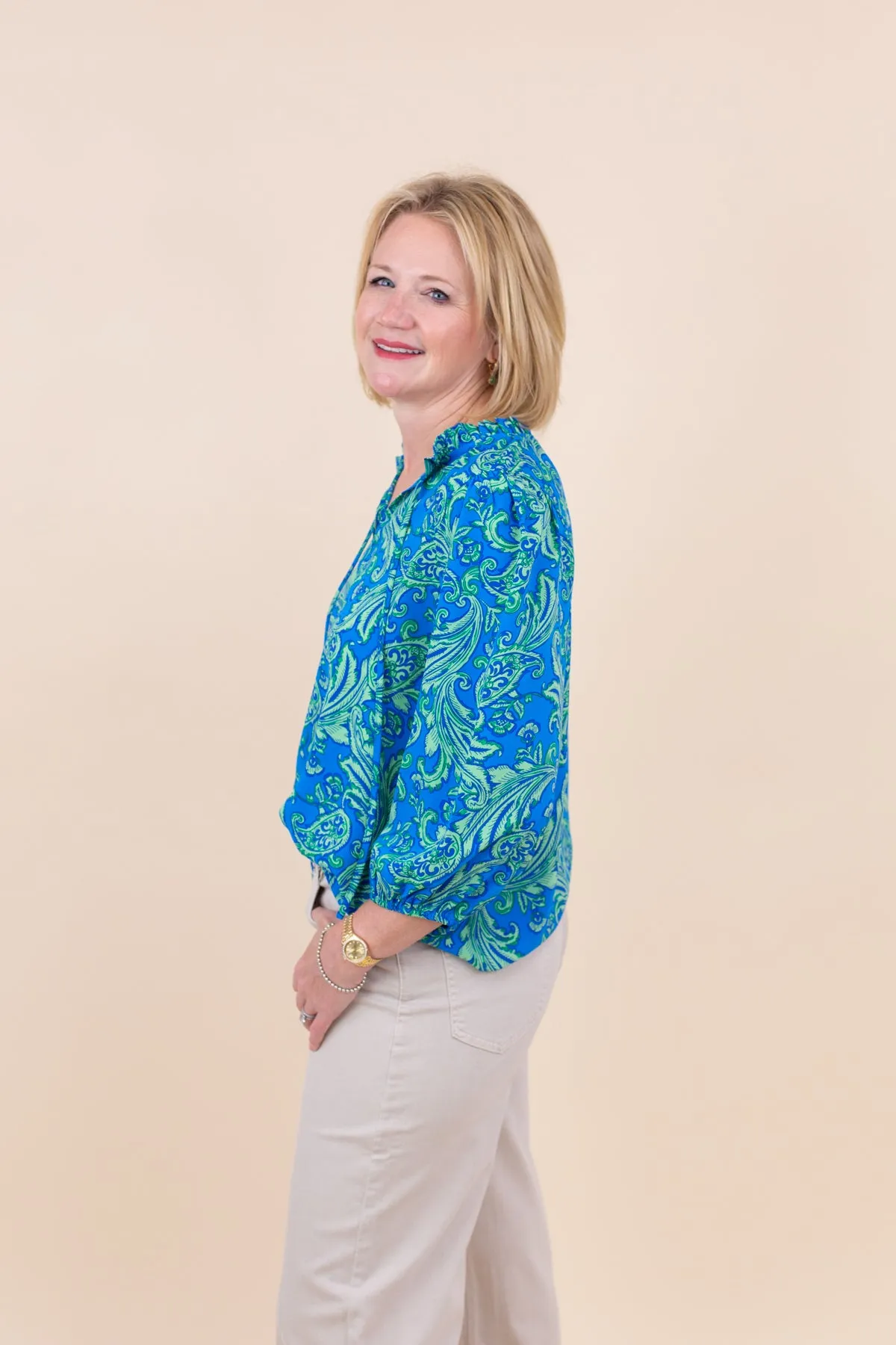 Blue & Green Paisley Print Top sold by French Cuff product image thumbnail 3