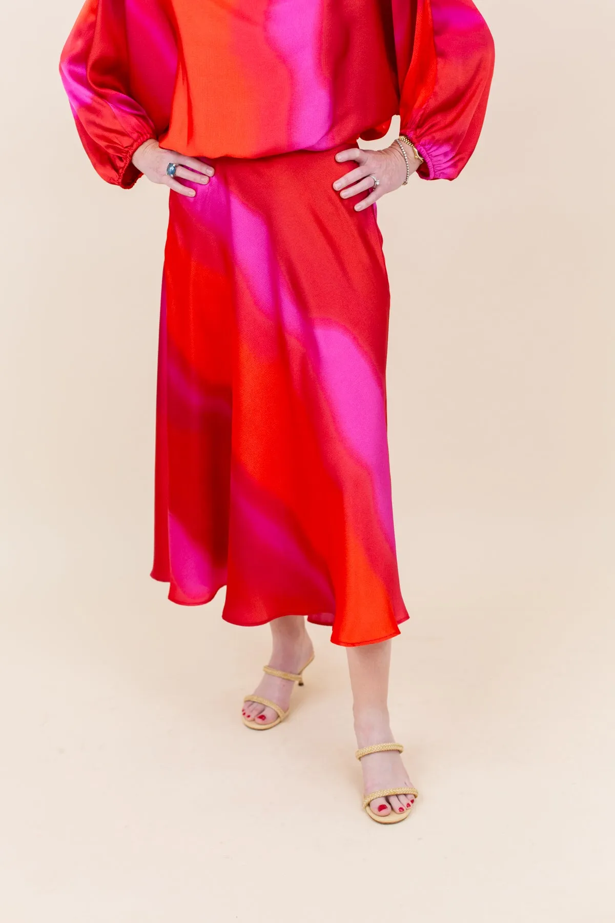 Ombre Satin Midi Skirt sold by French Cuff
