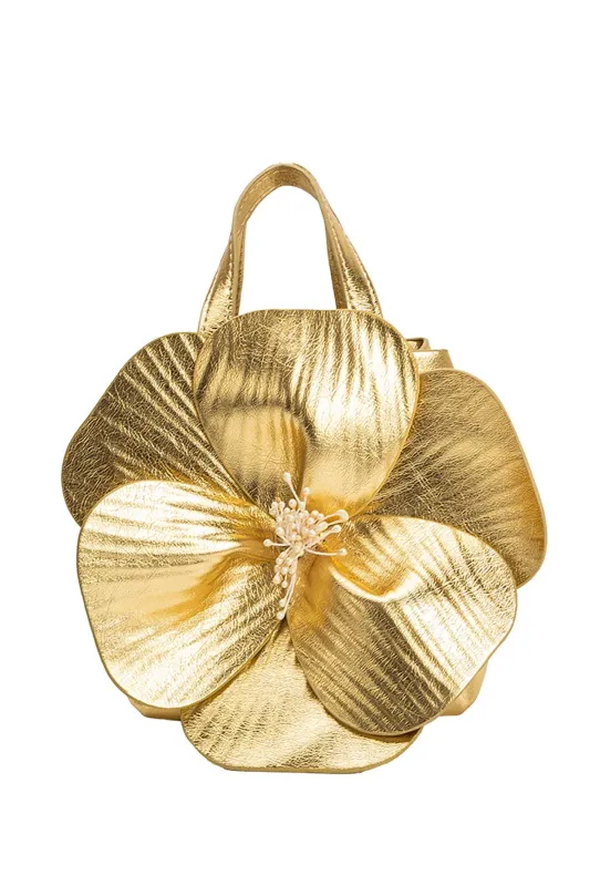 Monroe Gold Flower Vegan Leather Top Handle Bag sold by French Cuff