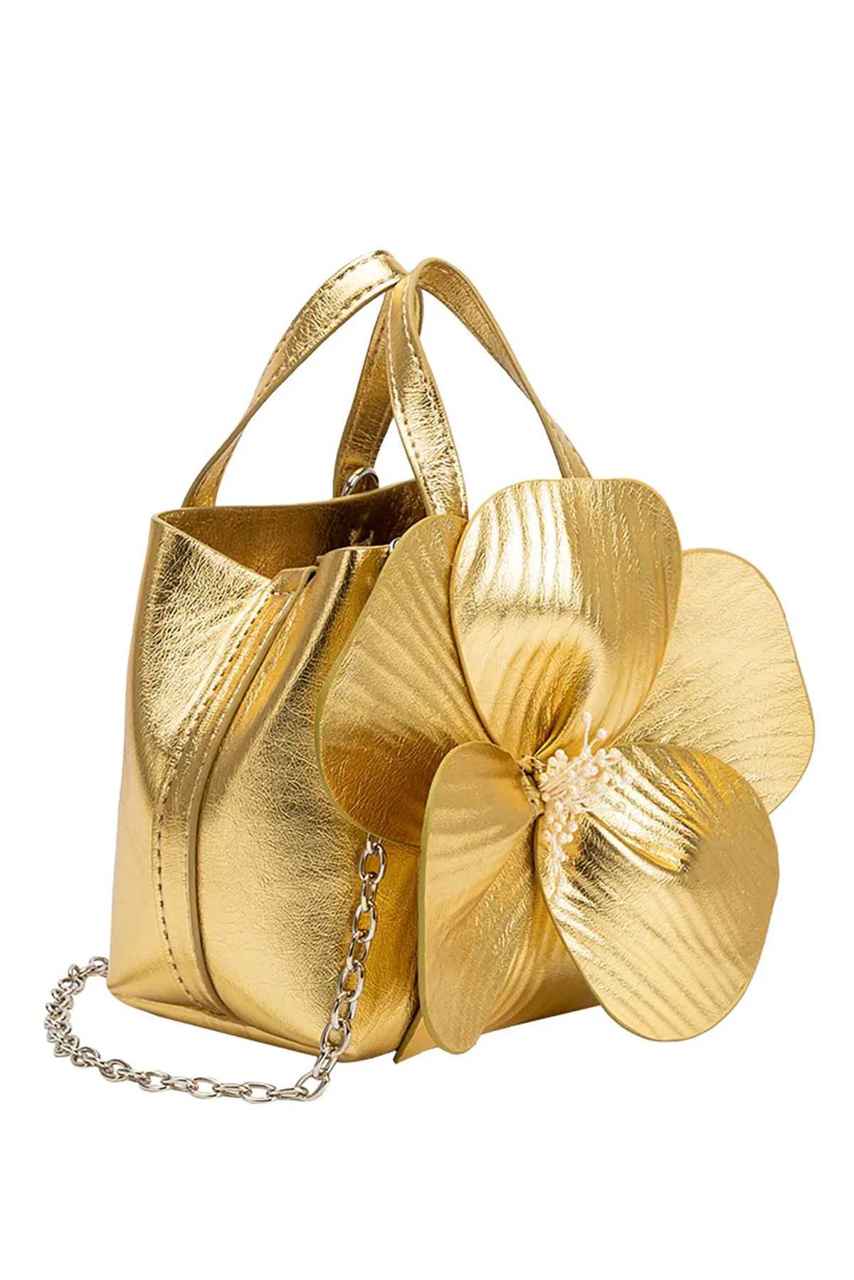 Monroe Gold Flower Vegan Leather Top Handle Bag sold by French Cuff product image thumbnail 2