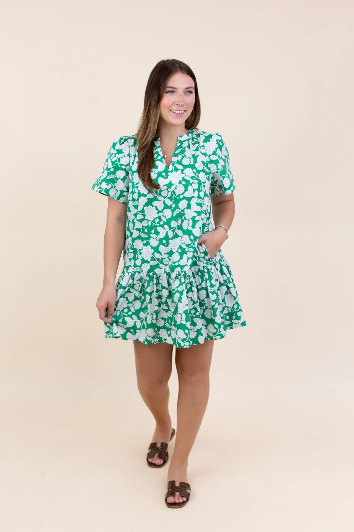 Green Floral Shift Mini Dress sold by French Cuff product image thumbnail 2