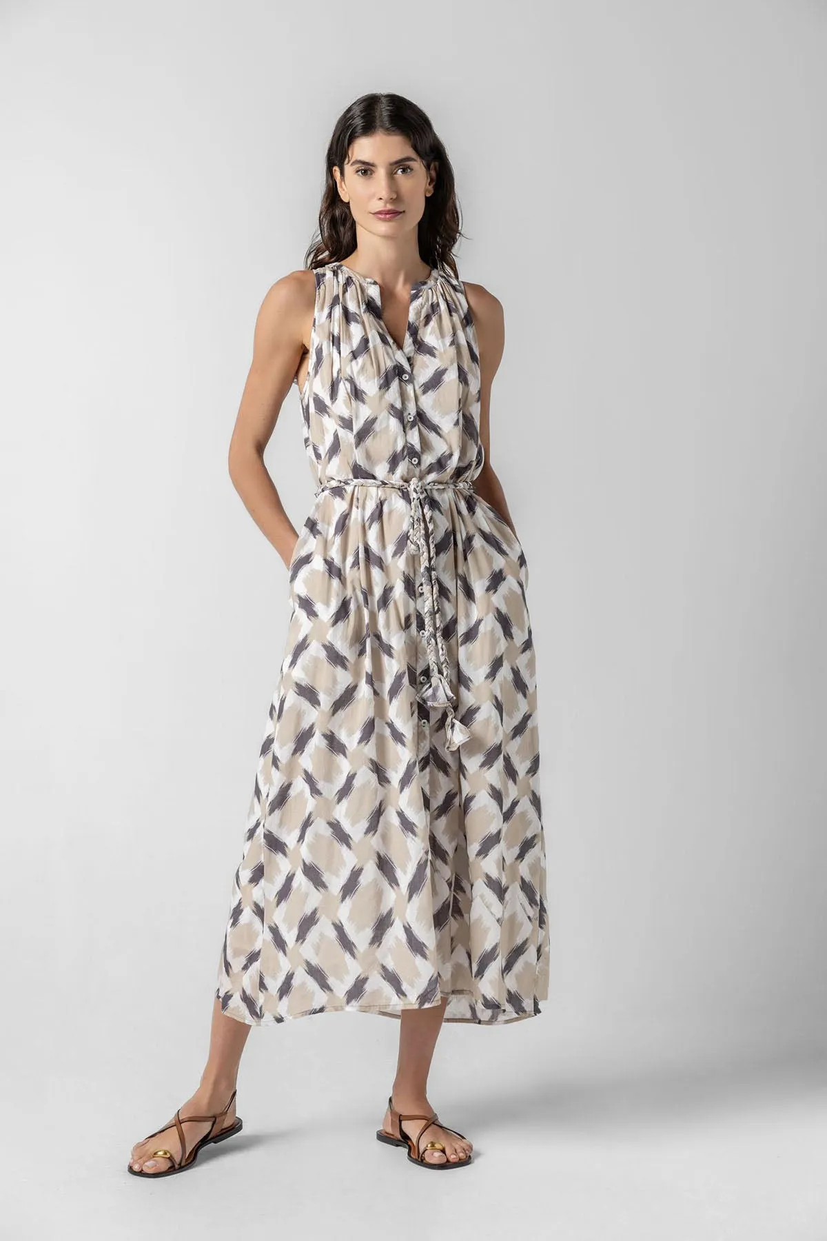 Split Neck Belted Maxi Dress sold by French Cuff product image thumbnail 3