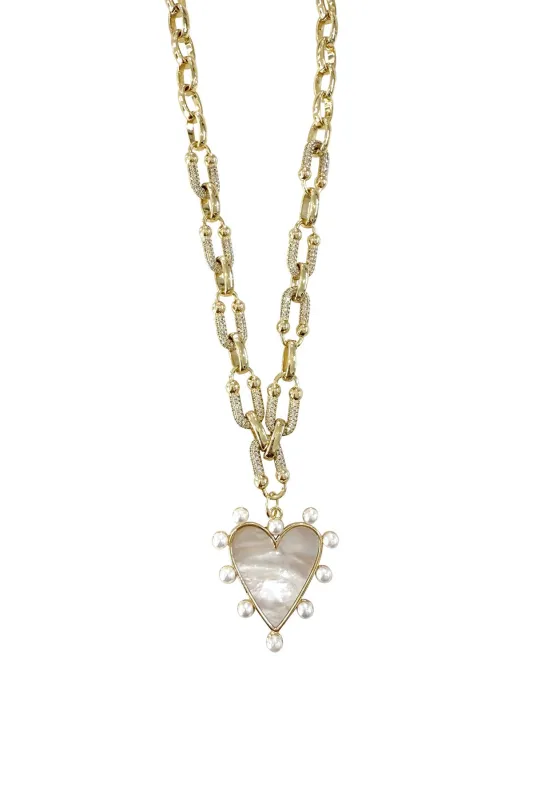 Marella Gold Pearl Heart Necklace sold by French Cuff