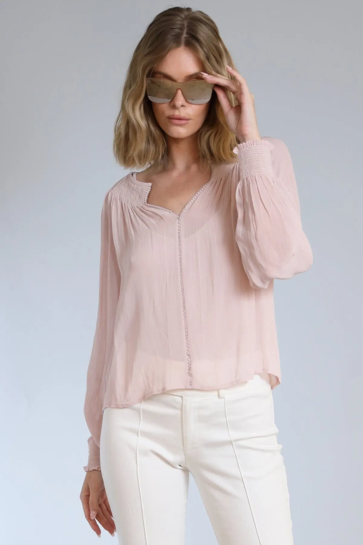 Smocked Neckline Long Sleeve Top sold by French Cuff product image thumbnail 2