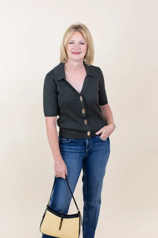 Short Sleeve Polo Cardigan with Toggle Closure sold by French Cuff