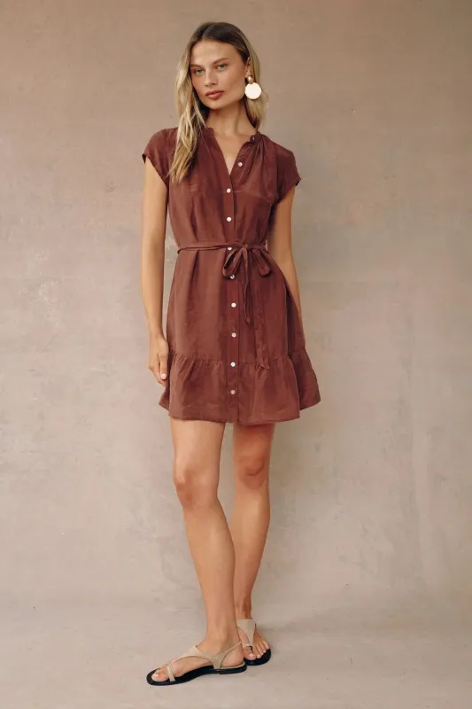 CAP SLEEVE RUFFLE HEM SHIRT DRESS sold by French Cuff