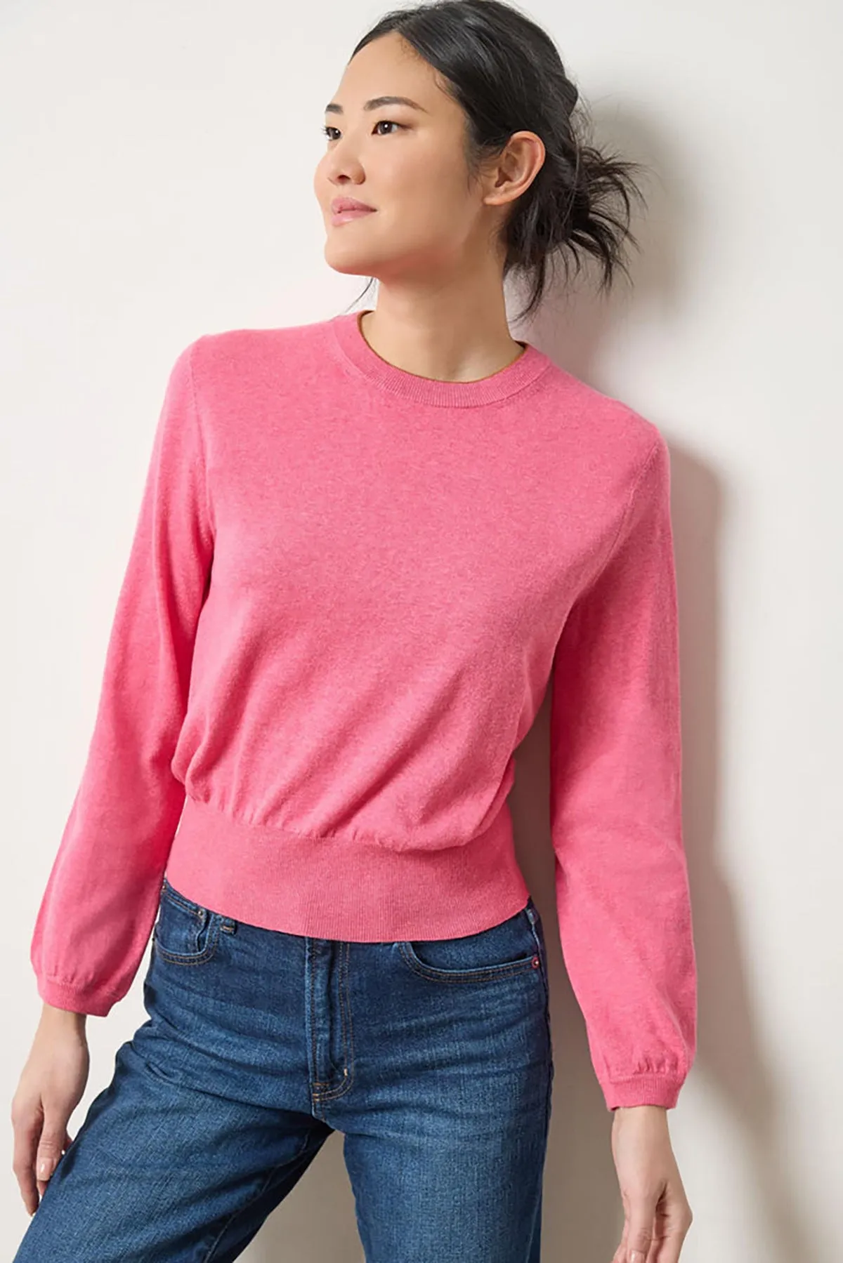 Pleated Sleeve Crewneck Sweater sold by French Cuff