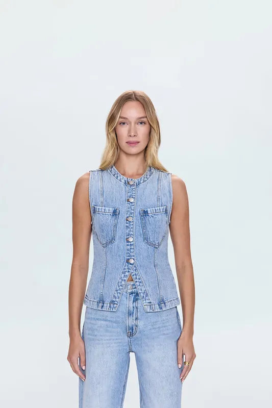 Gia Fitted Collarless Vest sold by French Cuff