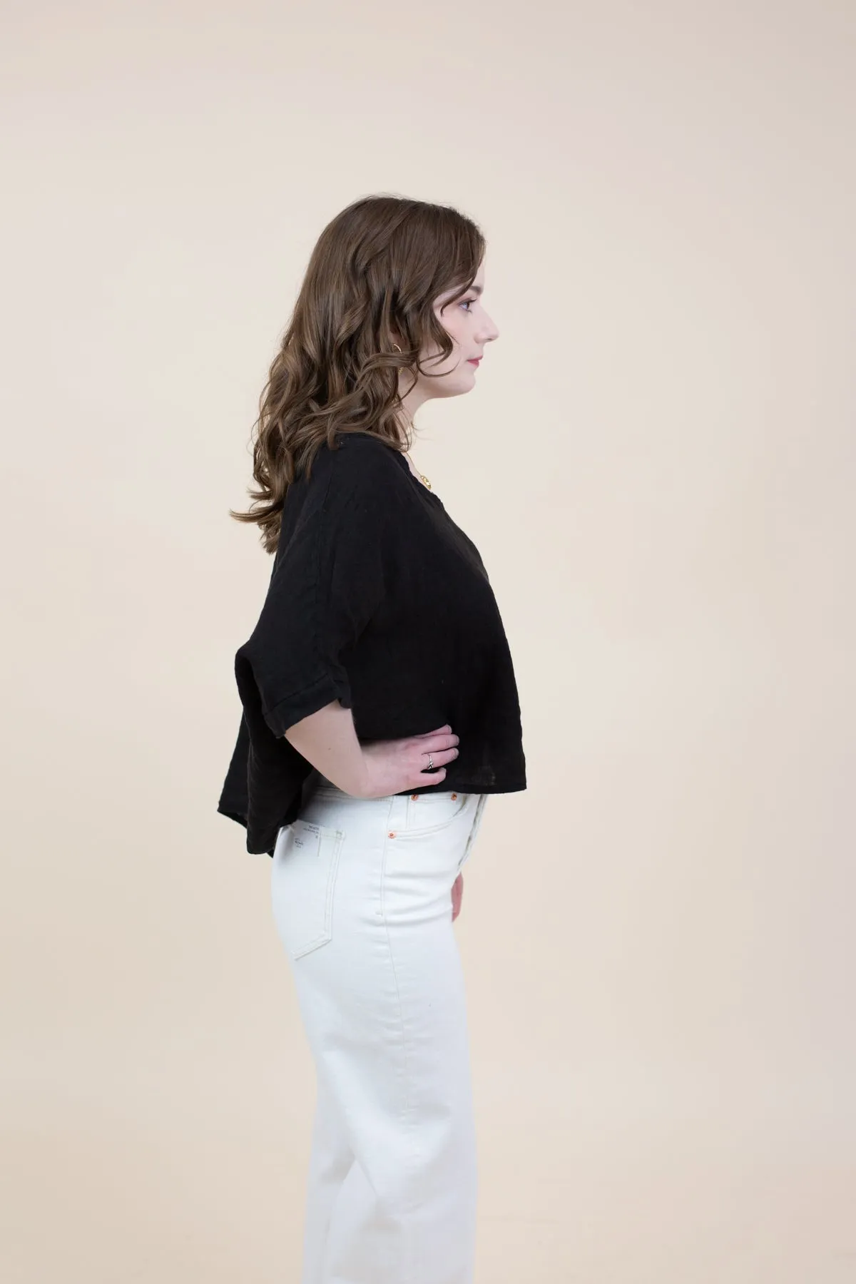 V-Neck Linen Dolman Sleeve Crop Top sold by French Cuff product image thumbnail 3