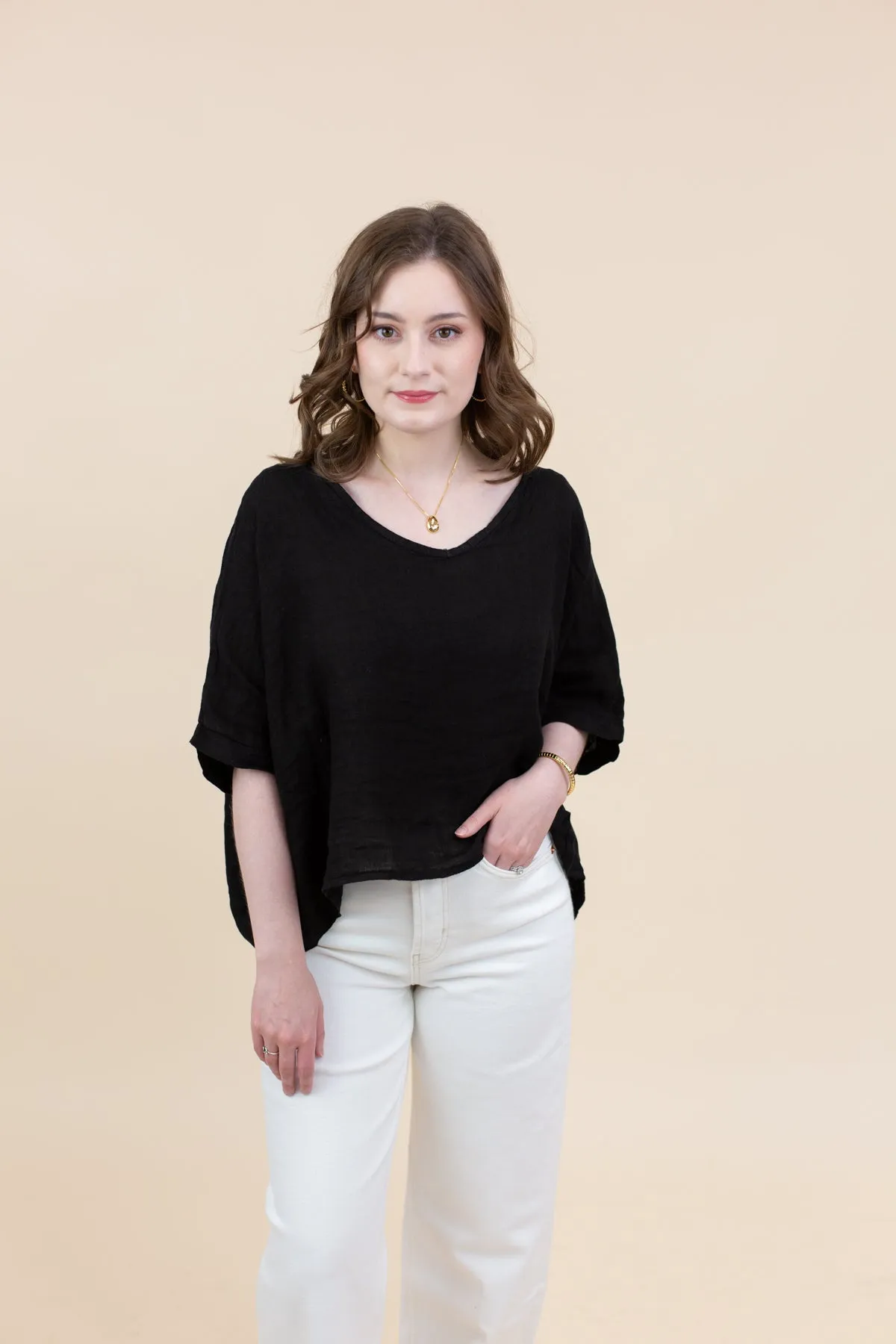 V-Neck Linen Dolman Sleeve Crop Top sold by French Cuff product image thumbnail 2