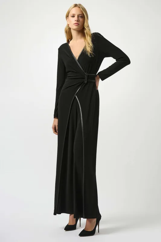 Silky Knit & Leatherette Wide-Leg Jumpsuit sold by French Cuff