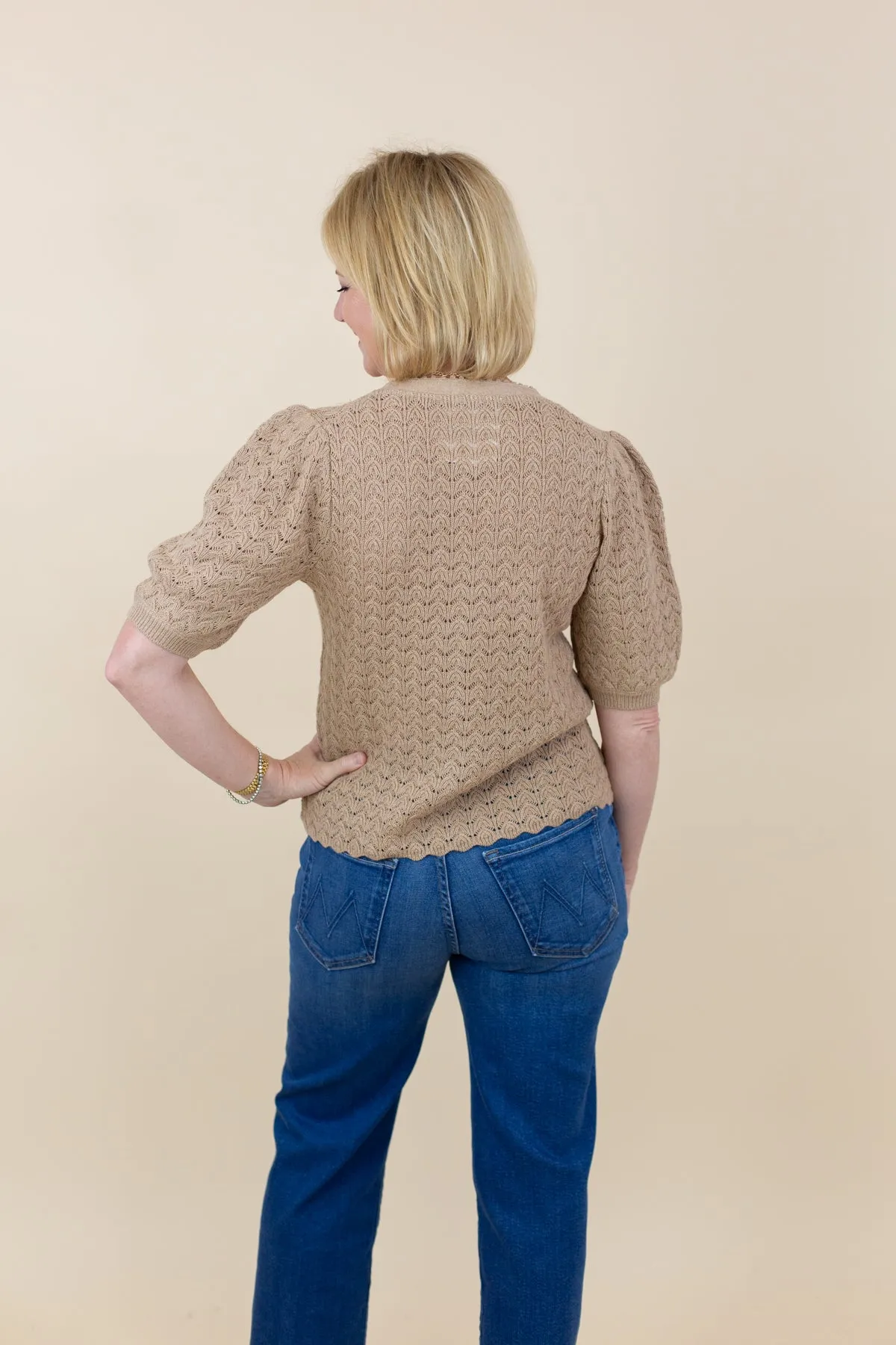 V-Neck Scalloped Edge Short Sleeve Cardigan sold by French Cuff product image thumbnail 4