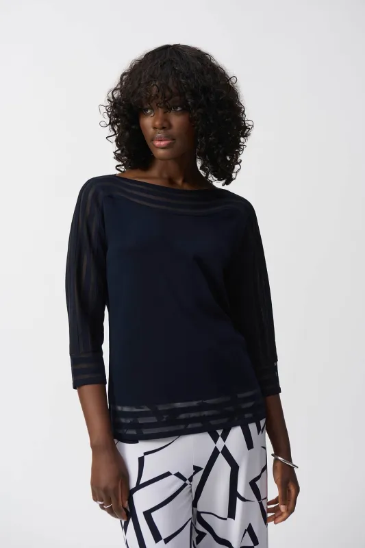 Sweater Knit Pullover with Mesh Stripe Detail sold by French Cuff