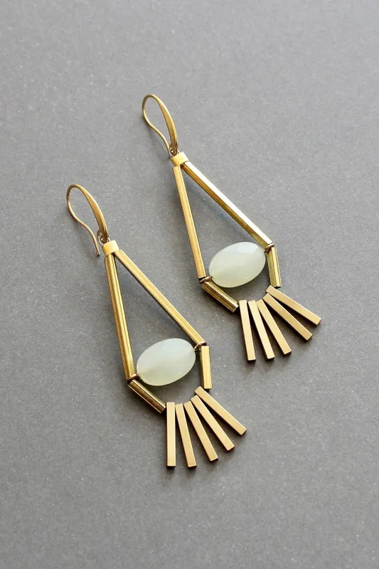 Green Aventurine and Brass Geometric Earrings sold by French Cuff