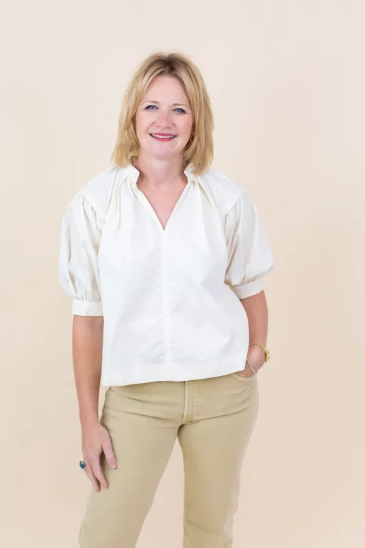 V-neck Blouse Top with Contrast Stitch sold by French Cuff