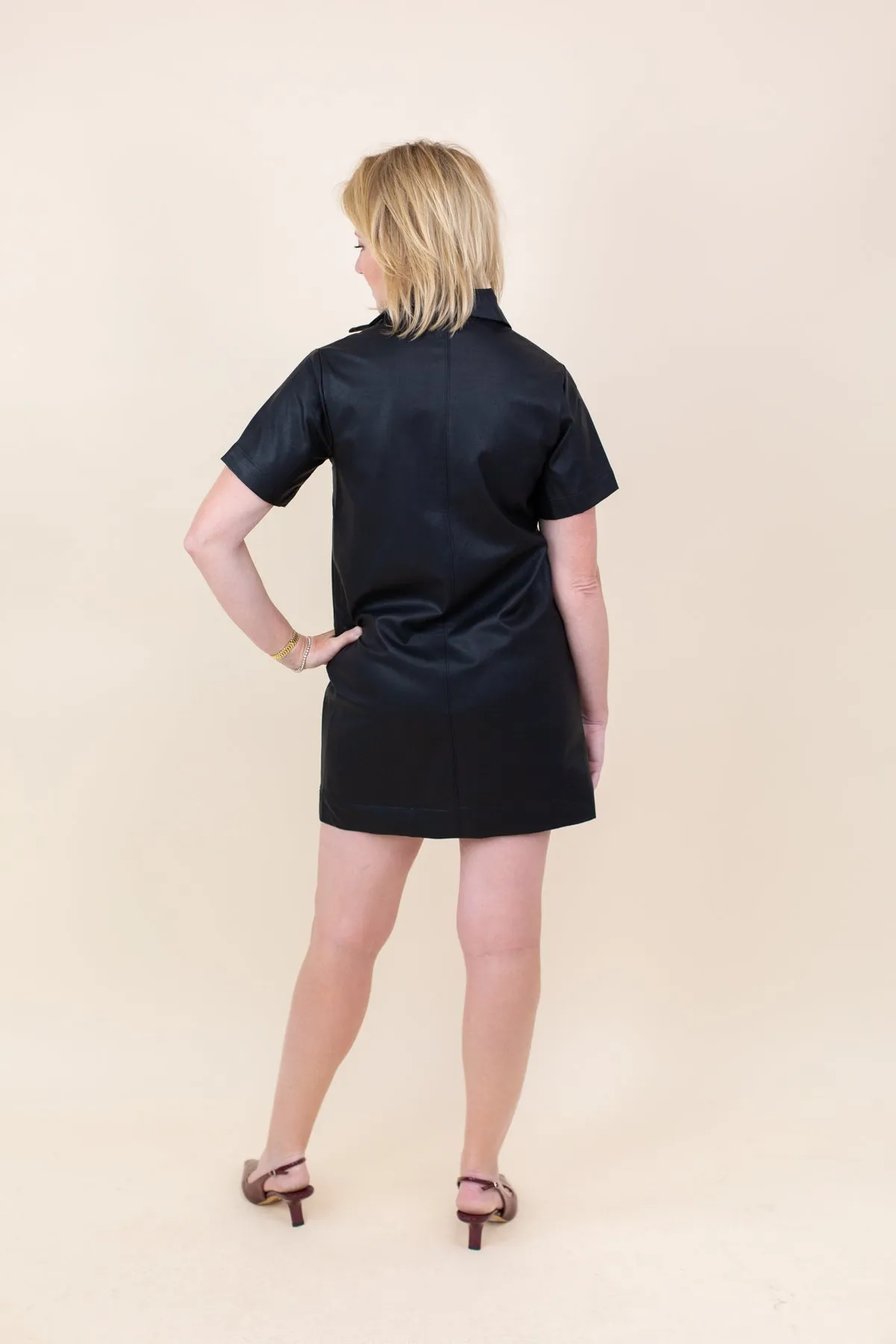 Faux Leather Short Sleeve Dress sold by French Cuff product image thumbnail 3
