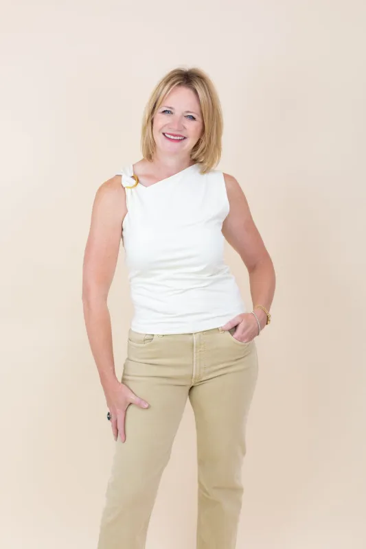 Asymmetrical Shoulder Top With Metal Ring sold by French Cuff