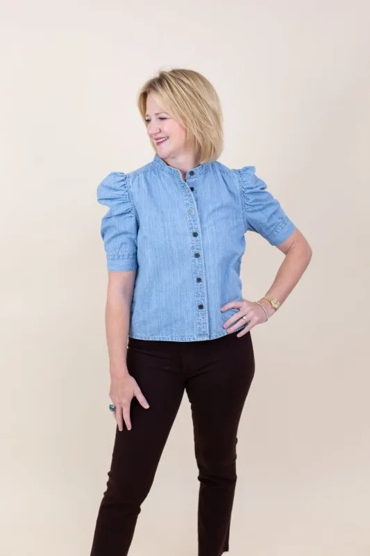 Denim Puff Sleeve Blouse sold by French Cuff