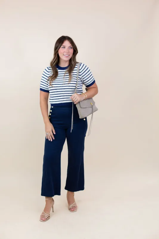 Stripe Textured Short Sleeve Sweater sold by French Cuff