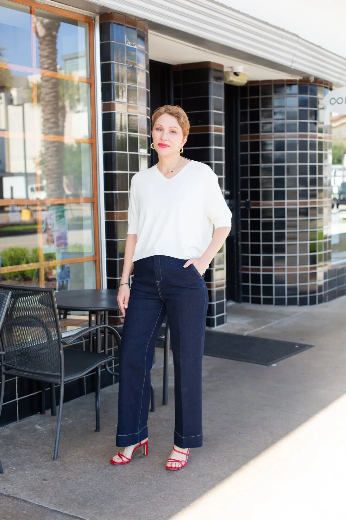 Denim Cropped Jean With Flared Hem sold by French Cuff