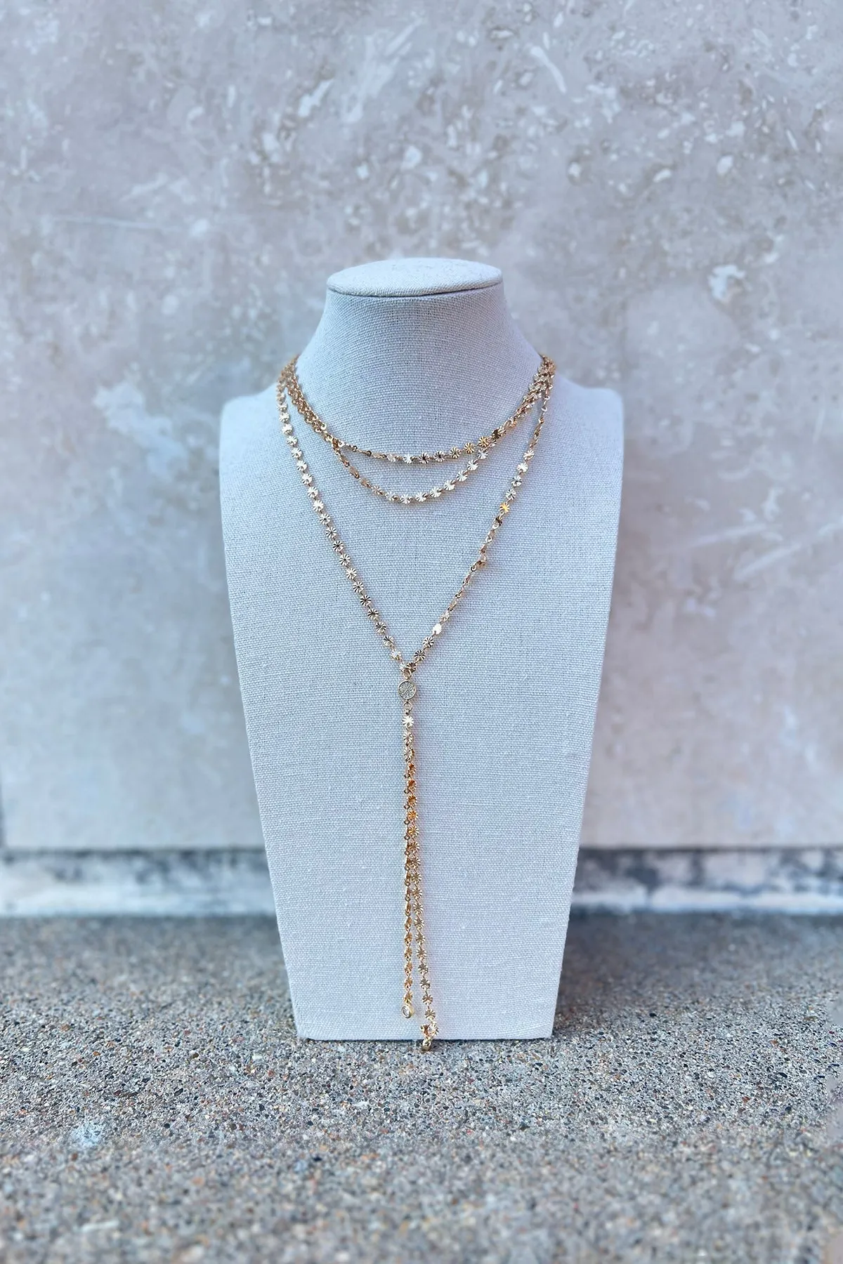 Royal Layered 18k Gold Plated Chain Lariat Necklace sold by French Cuff