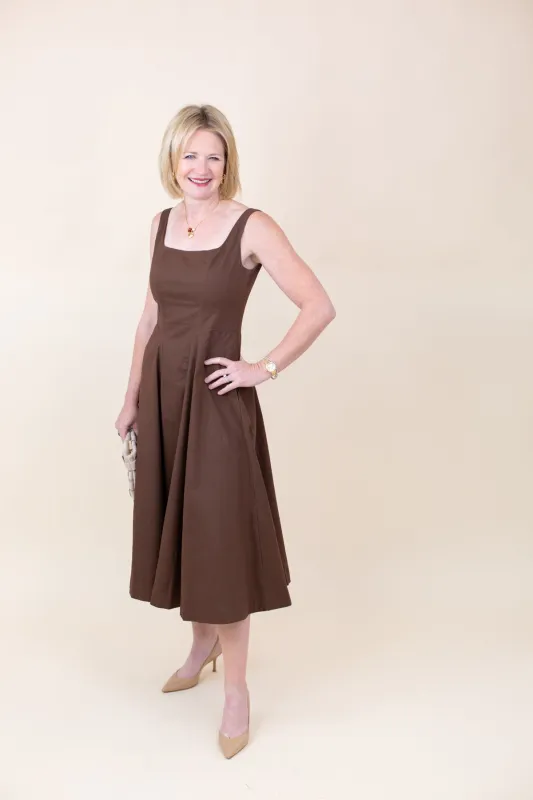 Structured Square-neck Flare Midi Dress sold by French Cuff