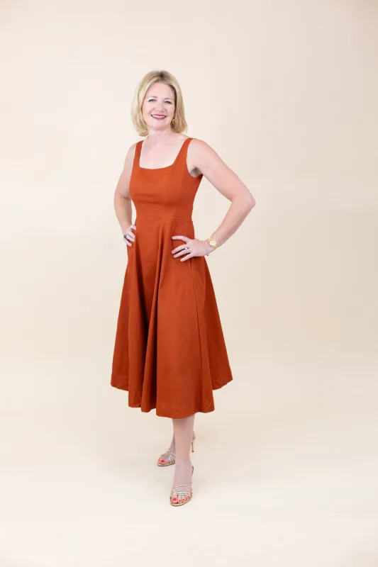 Structured Square-neck Flare Midi Dress sold by French Cuff