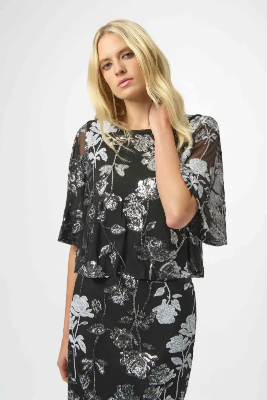 Sequin Embroidered Floral Print Boxy Top sold by French Cuff
