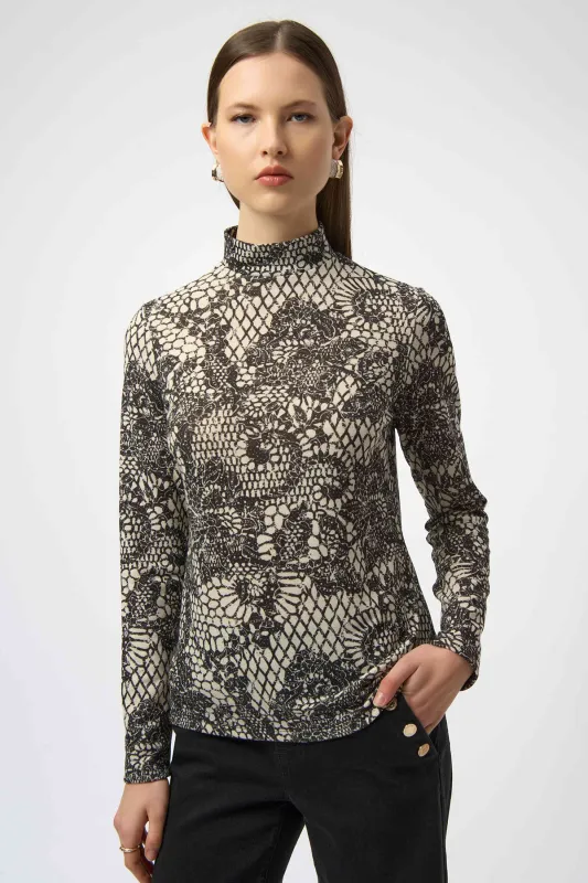 Sweater Knit Lace Print Fitted Top sold by French Cuff